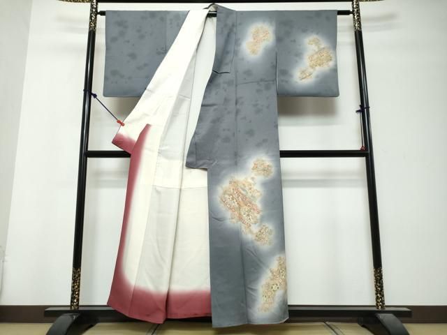 平和屋着物●創業460年・千總　訪問着　花鳥文　暈し染め　金彩　反端付き　正絹　逸品　DABK0949ud
