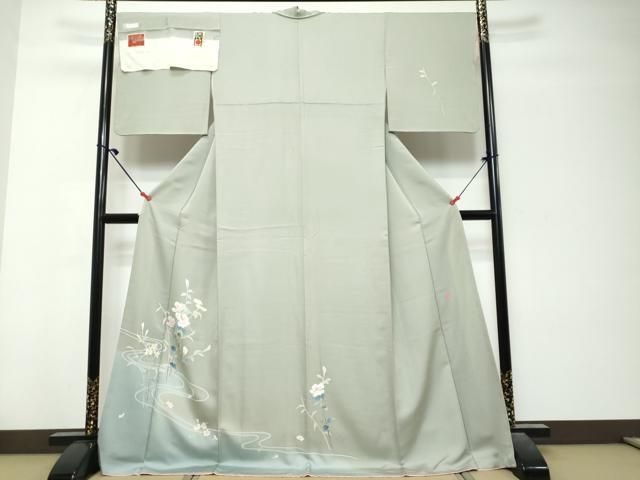平和屋着物●本加賀友禅作家　南 克治　訪問着　流水草花文　暈し染め　反端付き　ロング丈　正絹　逸品　DABK0950ud