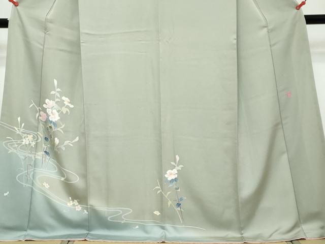 平和屋着物●本加賀友禅作家　南 克治　訪問着　流水草花文　暈し染め　反端付き　ロング丈　正絹　逸品　DABK0950ud