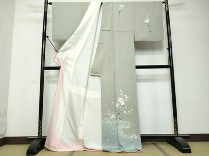 平和屋着物●本加賀友禅作家　南 克治　訪問着　流水草花文　暈し染め　反端付き　ロング丈　正絹　逸品　DABK0950ud