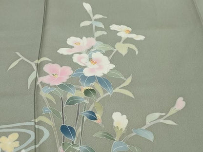 平和屋着物●本加賀友禅作家　南 克治　訪問着　流水草花文　暈し染め　反端付き　ロング丈　正絹　逸品　DABK0950ud