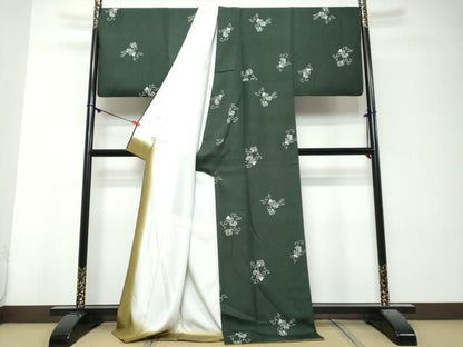 平和屋着物●上質な小紋　蔦の葉文　まるやま扱い　反端付き　正絹　逸品　DABK0952ud