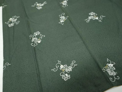 平和屋着物●上質な小紋　蔦の葉文　まるやま扱い　反端付き　正絹　逸品　DABK0952ud