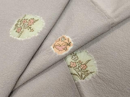 平和屋着物●上質な小紋　絞り　草花丸文　正絹　逸品　DABK0953ud