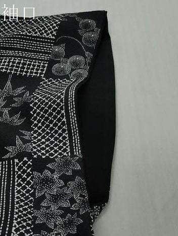 平和屋着物●上質な小紋　格子草花文　黒地　正絹　逸品　DABK0955ud