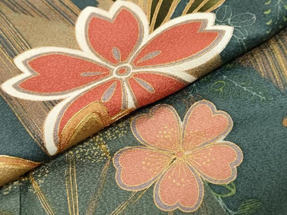 平和屋着物●豪華振袖　駒刺繍　舞花文　暈し染め　金彩　正絹　逸品　DABK0959ud