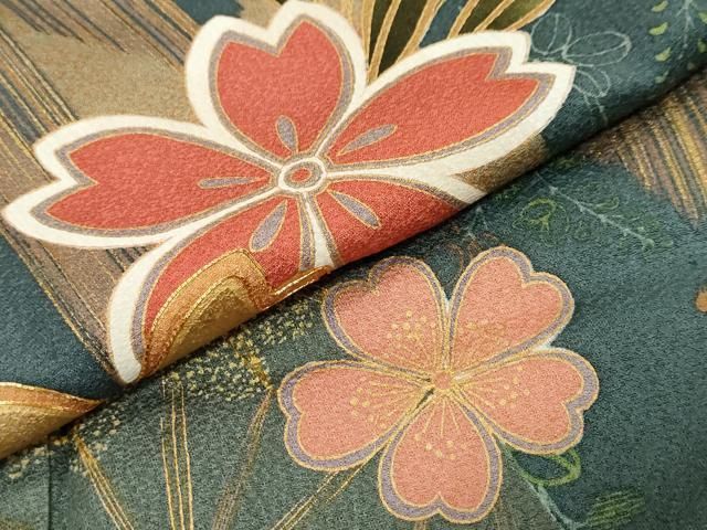 平和屋着物●豪華振袖　駒刺繍　舞花文　暈し染め　金彩　正絹　逸品　DABK0959ud