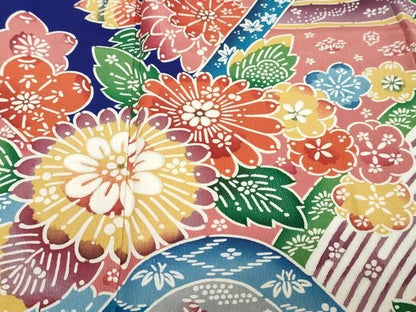 平和屋着物●豪華振袖　紅型　流水草花文　正絹　逸品　DABK0960ud