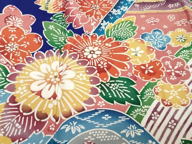 平和屋着物●豪華振袖　紅型　流水草花文　正絹　逸品　DABK0960ud