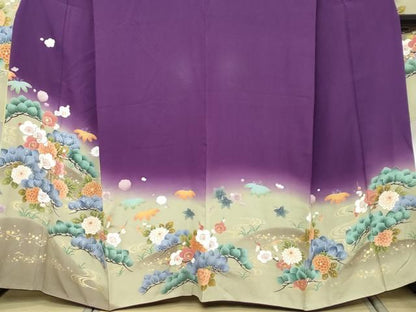 平和屋着物●豪華振袖　駒刺繍　流水草花文　暈し染め　金彩　正絹　逸品　DABK0963ud