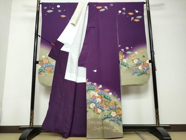 平和屋着物●豪華振袖　駒刺繍　流水草花文　暈し染め　金彩　正絹　逸品　DABK0963ud
