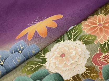 平和屋着物●豪華振袖　駒刺繍　流水草花文　暈し染め　金彩　正絹　逸品　DABK0963ud
