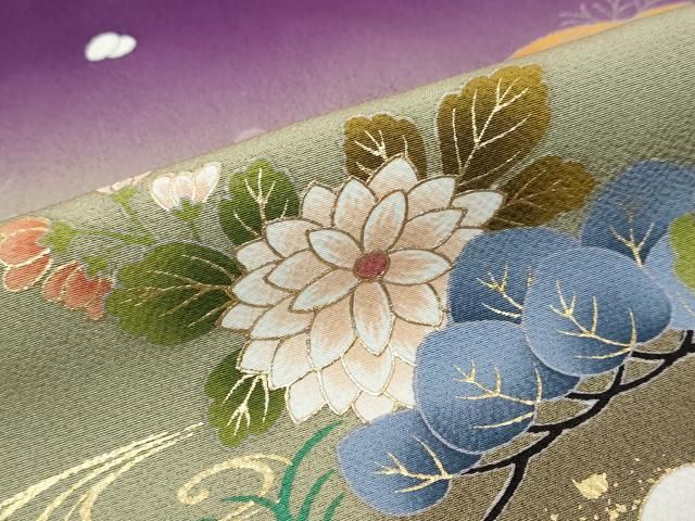 平和屋着物●豪華振袖　駒刺繍　流水草花文　暈し染め　金彩　正絹　逸品　DABK0963ud