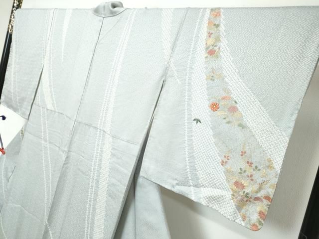 平和屋着物●訪問着　駒刺繍　絞り　草花文　金彩　正絹　逸品　DABK0965ud