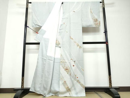 平和屋着物●訪問着　駒刺繍　絞り　草花文　金彩　正絹　逸品　DABK0965ud