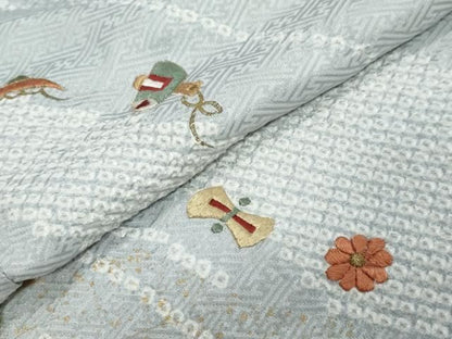 平和屋着物●訪問着　駒刺繍　絞り　草花文　金彩　正絹　逸品　DABK0965ud
