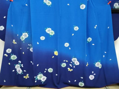 平和屋着物●豪華振袖　花蝶文　暈し染め　金彩　正絹　逸品　DABK0966ud