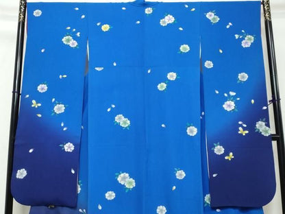 平和屋着物●豪華振袖　花蝶文　暈し染め　金彩　正絹　逸品　DABK0966ud