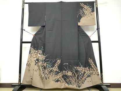 平和屋着物●訪問着　枝葉文　シルエット　暈し染め　金彩　鈴乃屋扱い　正絹　逸品　DABK0967ud