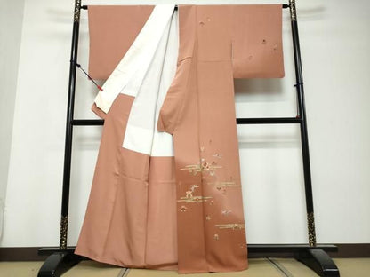 平和屋着物●訪問着　刺繍　鳳凰草花文　暈し染め　金彩　鈴乃屋扱い　正絹　逸品　DABK0968ud