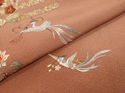 平和屋着物●訪問着　刺繍　鳳凰草花文　暈し染め　金彩　鈴乃屋扱い　正絹　逸品　DABK0968ud