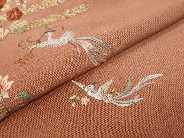 平和屋着物●訪問着　刺繍　鳳凰草花文　暈し染め　金彩　鈴乃屋扱い　正絹　逸品　DABK0968ud