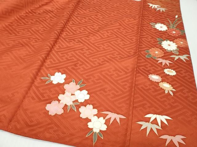平和屋着物●豪華振袖　駒刺繍　流水草花文　金彩　正絹　逸品　DABK0969ud