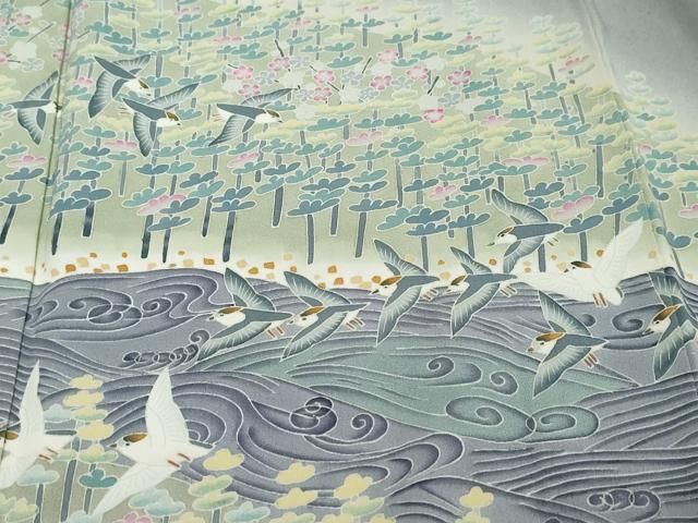 平和屋着物●本加賀友禅作家　百貫華峰　色留袖　飛鳥樹林文　暈し染め　正絹　逸品　DABK0971ud