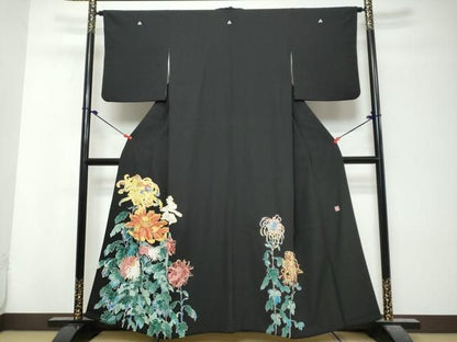 平和屋着物●豪華黒留袖　作家物　刺繍　洋花文　金彩　正絹　逸品　DABK0972ud
