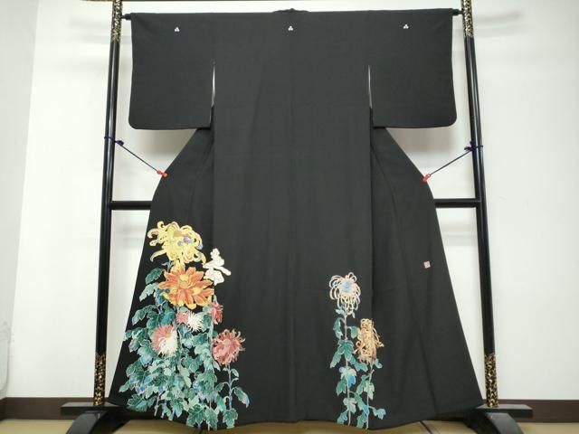 平和屋着物●豪華黒留袖　作家物　刺繍　洋花文　金彩　正絹　逸品　DABK0972ud