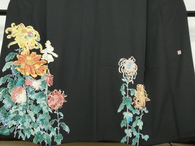 平和屋着物●豪華黒留袖　作家物　刺繍　洋花文　金彩　正絹　逸品　DABK0972ud
