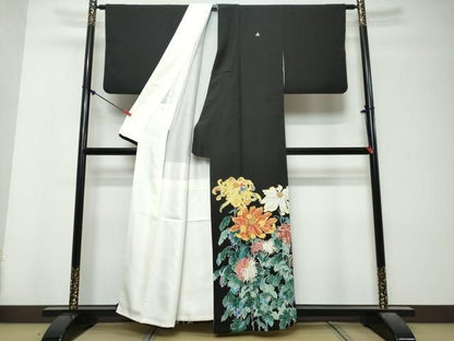 平和屋着物●豪華黒留袖　作家物　刺繍　洋花文　金彩　正絹　逸品　DABK0972ud