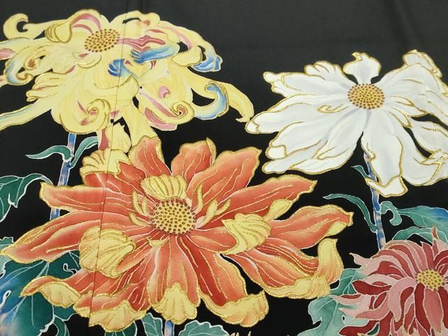 平和屋着物●豪華黒留袖　作家物　刺繍　洋花文　金彩　正絹　逸品　DABK0972ud