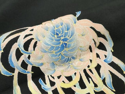 平和屋着物●豪華黒留袖　作家物　刺繍　洋花文　金彩　正絹　逸品　DABK0972ud
