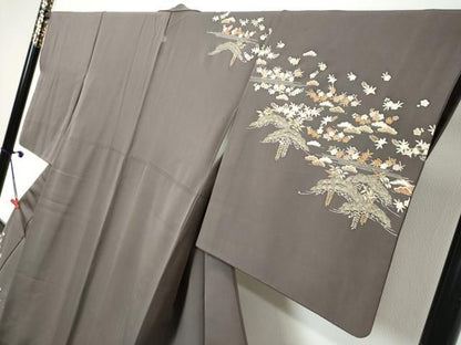 平和屋着物●訪問着　駒刺繍　草花文　金彩　鈴乃屋扱い　正絹　逸品　DABK0974ud
