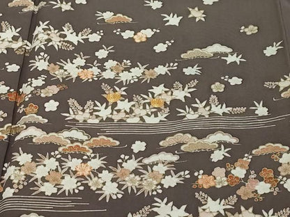 平和屋着物●訪問着　駒刺繍　草花文　金彩　鈴乃屋扱い　正絹　逸品　DABK0974ud