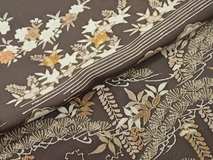 平和屋着物●訪問着　駒刺繍　草花文　金彩　鈴乃屋扱い　正絹　逸品　DABK0974ud