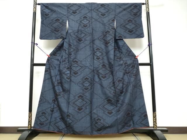 平和屋着物●結城紬　80亀甲　松皮菱文　正絹　逸品　DABK0975ud