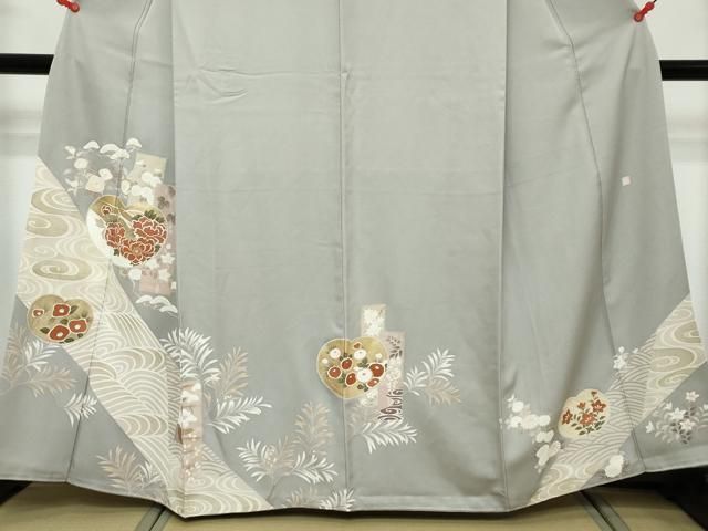 平和屋着物●訪問着　短冊草花文　金彩　正絹　逸品　DABK0977ud