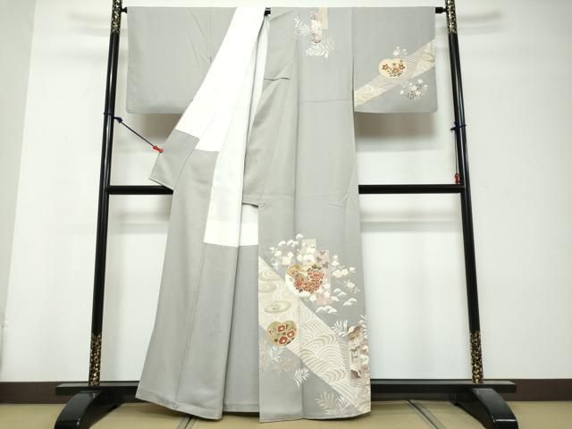 平和屋着物●訪問着　短冊草花文　金彩　正絹　逸品　DABK0977ud