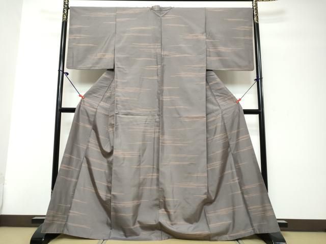 平和屋着物●石川県指定無形文化財　牛首紬　白山工房　手織り　横段文　正絹　逸品　DABK0978ud