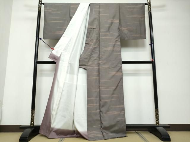 平和屋着物●石川県指定無形文化財　牛首紬　白山工房　手織り　横段文　正絹　逸品　DABK0978ud
