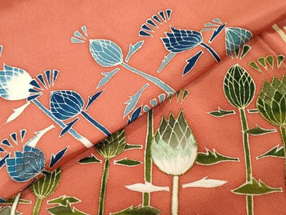 平和屋着物●訪問着　駒刺繍　草花文　正絹　逸品　DABK0980ud