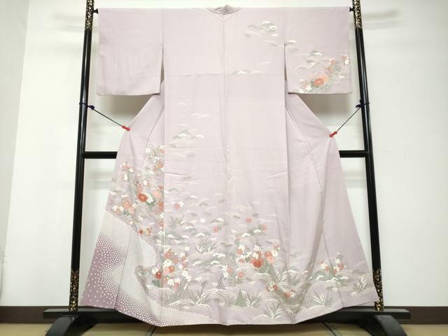 平和屋着物●訪問着　流水草花文　正絹　逸品　DABK0981ud