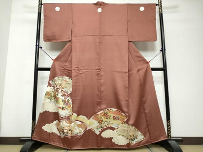 平和屋着物●豪華色留袖　地紙重ね花鳥文　金銀彩　正絹　逸品　DABK0986ud