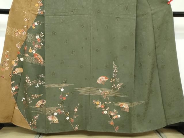 平和屋着物●訪問着　駒刺繍　扇面花文　金彩　正絹　逸品　DABK0987ud