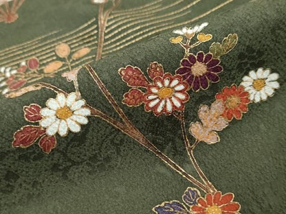 平和屋着物●訪問着　駒刺繍　扇面花文　金彩　正絹　逸品　DABK0987ud
