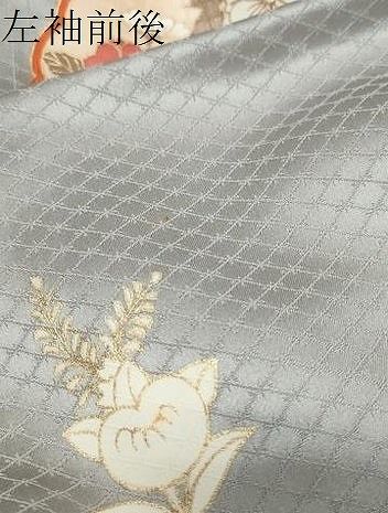 平和屋着物●訪問着　駒刺繍　雪輪草花文　金彩　正絹　逸品　DABK0988ud