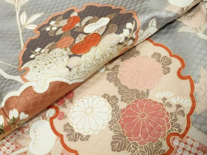 平和屋着物●訪問着　駒刺繍　雪輪草花文　金彩　正絹　逸品　DABK0988ud