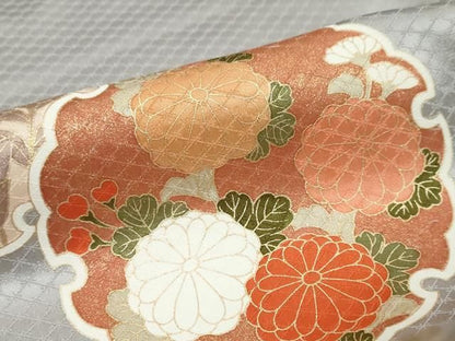 平和屋着物●訪問着　駒刺繍　雪輪草花文　金彩　正絹　逸品　DABK0988ud